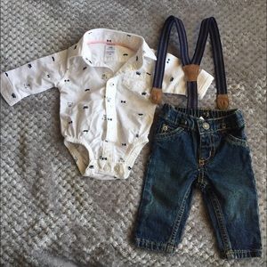 Dress shirt set with pants and spenders